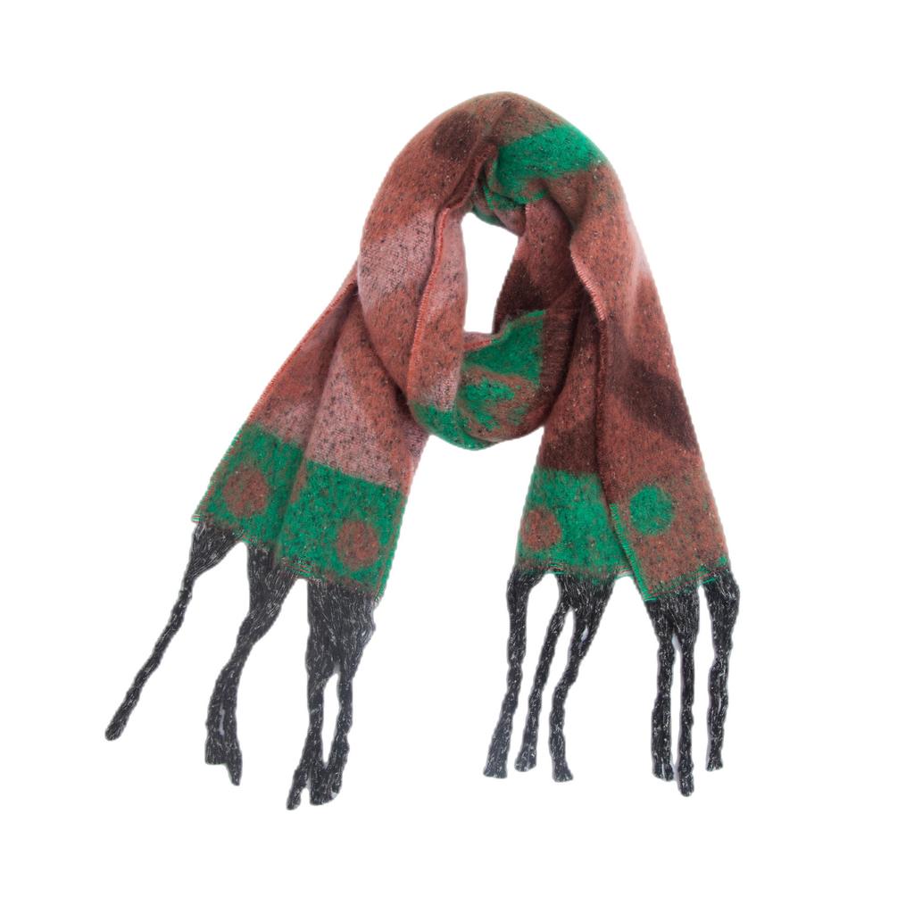 Female Warm Shawl Autumn Winter Thick Love Wave Print Scarf Tassel