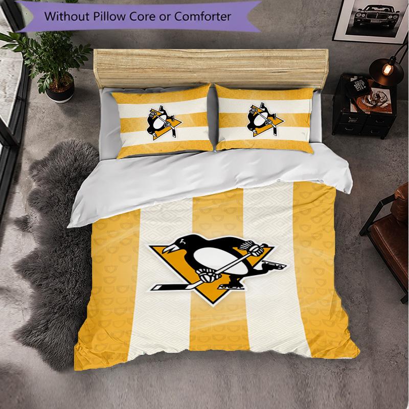 Pittsburgh Penguins Pattern Microfiber 3Pcs Bedding Set Decor Duvet Cover Set For Bedroom Home Use