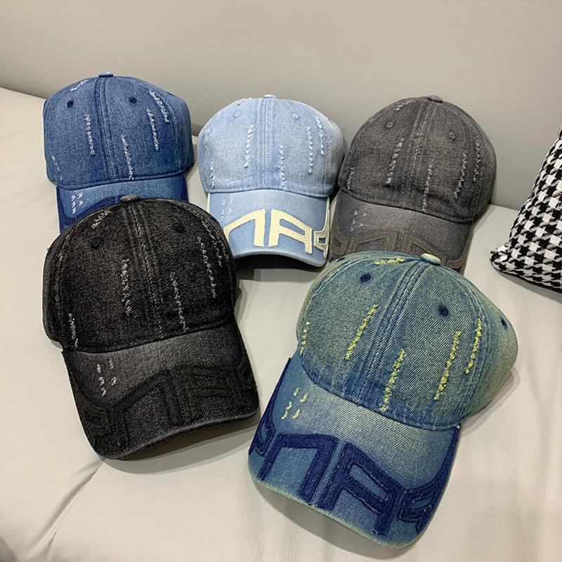 Tide Brand Ripped Denim Baseball Cap Women's Wide Brim Letter Cap Couple Street Style Versatile Sun Hat