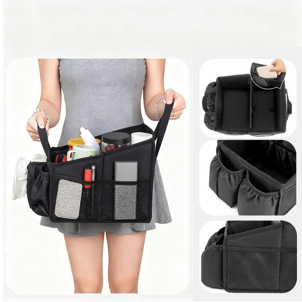 Front Seat Organizer Foldable Console Storage Caddy With Handle Interior Organizer Accessories For Toys Tissues Snacks Drinks