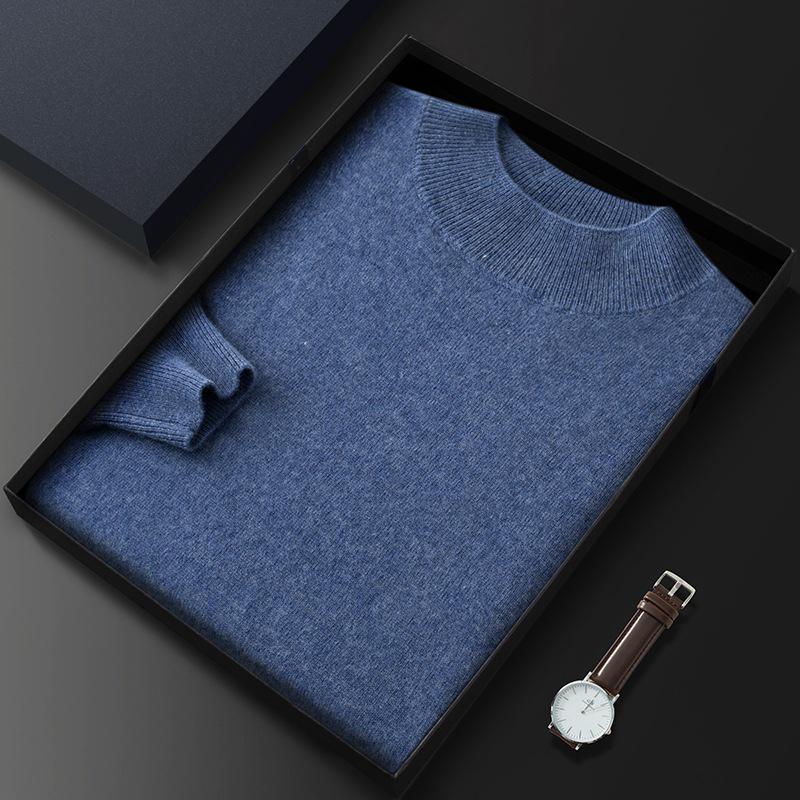 2023 Men's Plus Size Cashmere Sweater - Business Casual, Half-High Neck, Autumn/Winter Knit