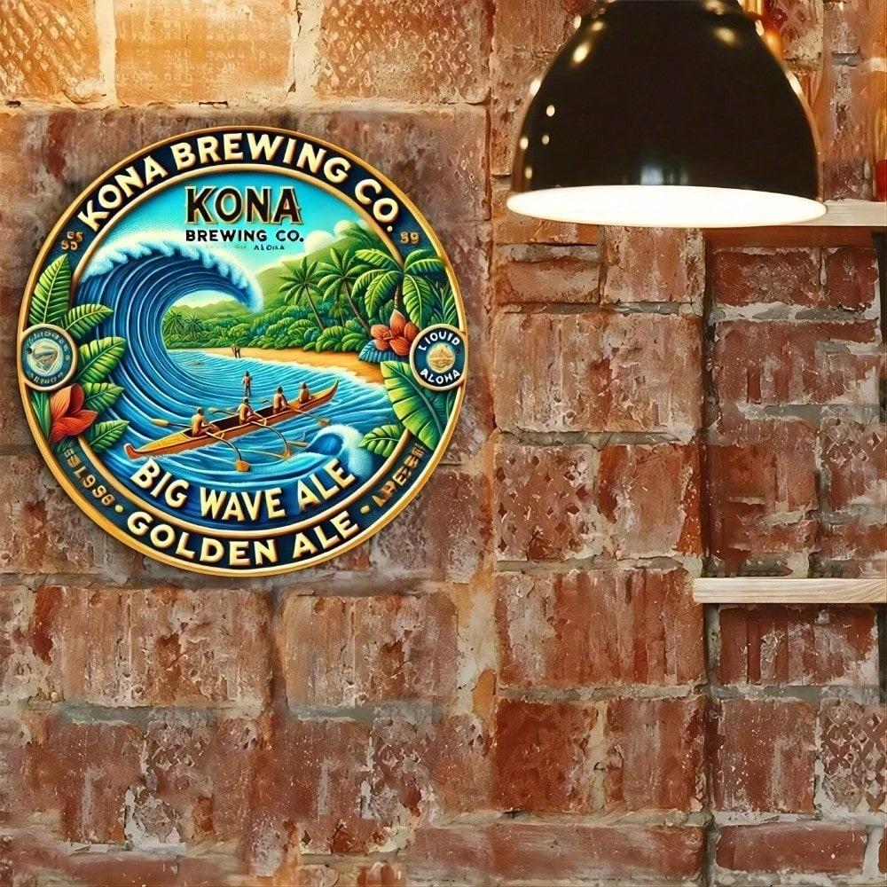Винтажная металлическая табличка Big Wave Ale 8x12 дюймов, жестяное настенное искусство, декор для домашнего бара, кафе, плоский алюминиевый лист