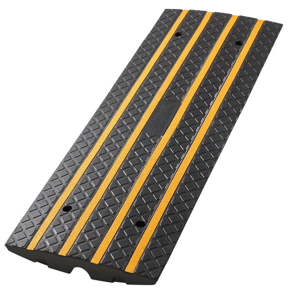 Car Driveway Rubber Curb Ramp, 15 Tons Load Capacity, 66 mm Rise Curbside Bridge Ramp with Yellow Reflective Strips, Suitable for Loading Dock,