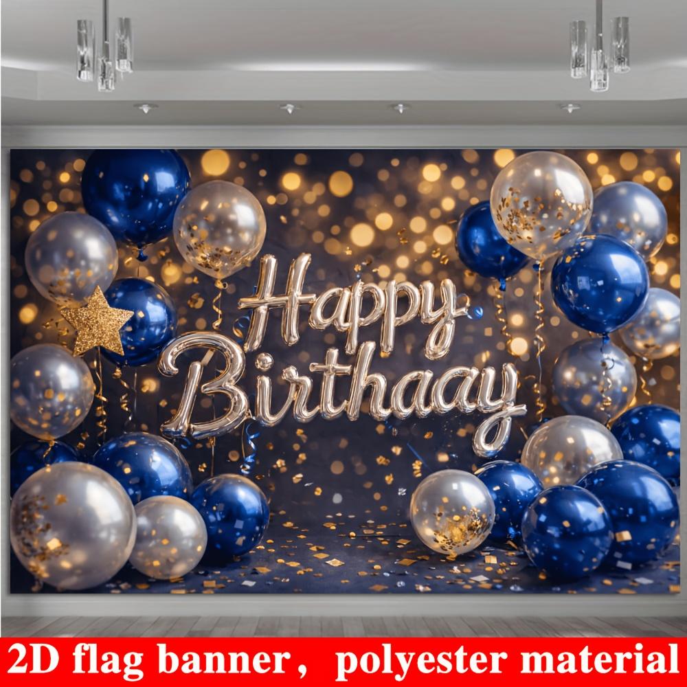 2D planar flag, 2D plane - 1 piece of 2D flag. Birthday party banner background, blue and silver balloon theme.DJH
