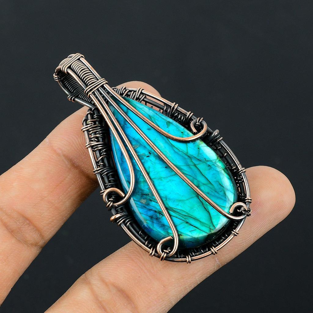 Labradorite Pendant, Handmade Gemstone 999 Copper Wire Wrapped Pendant Antique Jewelry, For Gift Silver Jewelry