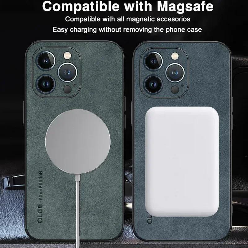 Для Magsafe Роскошные кожаные противоударные чехлы для телефона Для iPhone 17 16 15 14 13 12 11 Pro Max Plus Магнитная крышка для беспроводной зарядки