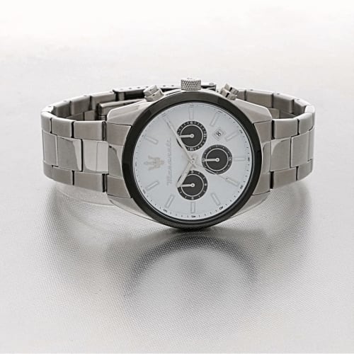 Maserati Men's Attrazione Quartz Watch with Luminous Dial and Hands, 5ATM Water Resistance, 43mm White and Silver, Business Style, R8853151004, Offici