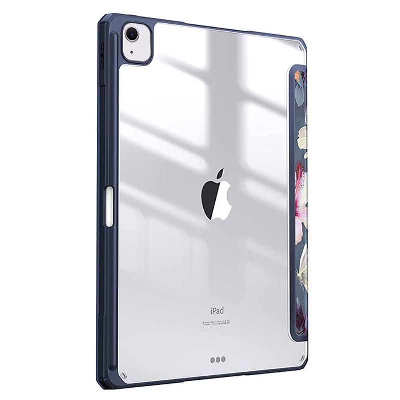 Оптовые закупки для iPad Air 13 (2025)/(2024) Чехол-книжка с подставкой, кожаный + ТПУ + акрил, для планшета - Серый/Цветок
