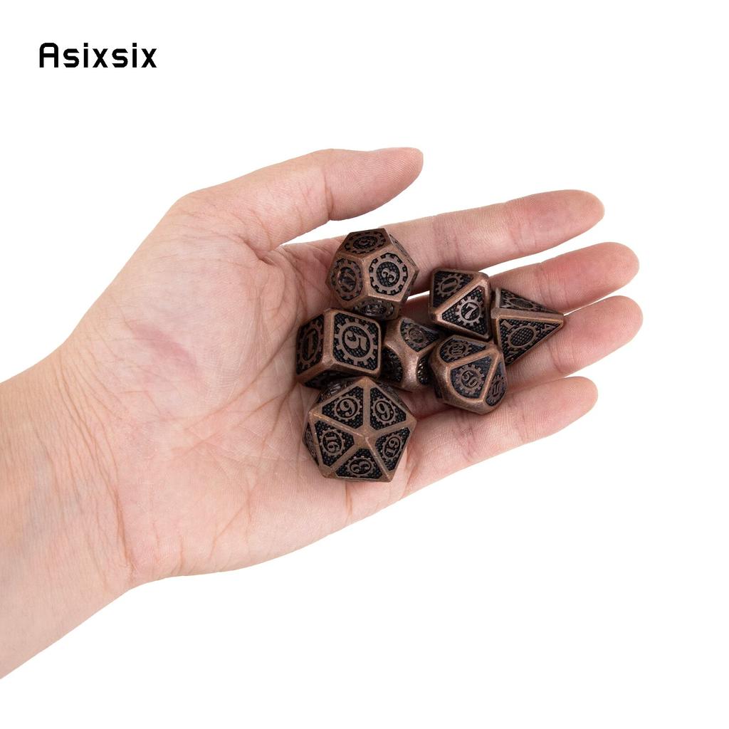 7 Pcs Copper Gear Wheel Metal Dice Solid Metal Polyhedral Dice Set Suitable for Role-Playing RPG Board Game Card Game
