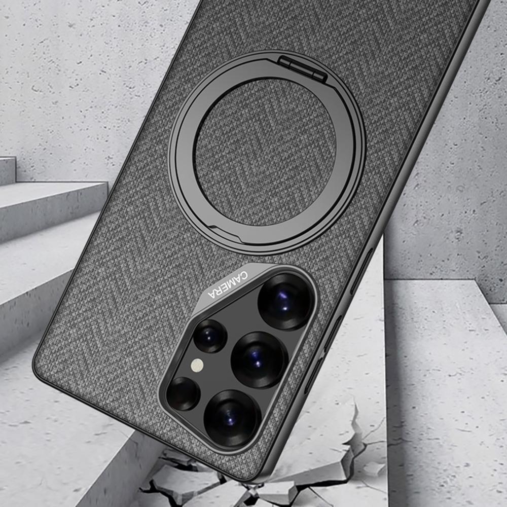 For Samsung Galaxy S25 Ultra Magnetic Case with Kickstand PC+TPU+Cloth Phone Back Cover