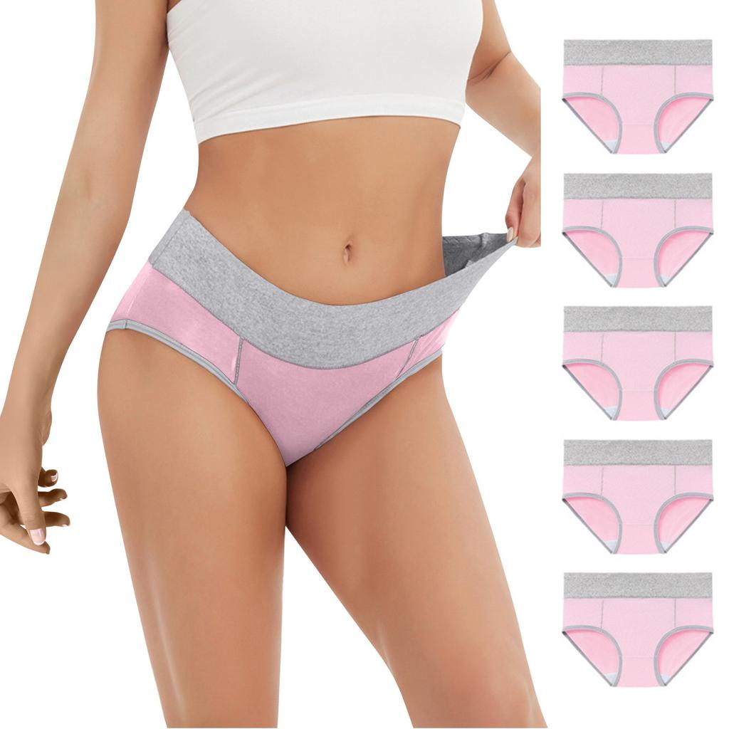 5PC Women's Large Color Cotton High Waist Pants With Raised Hips Underwear