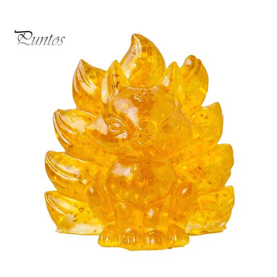 Статуэтка из натурального камня в виде девятихвостой лисы, позитивная целебная энергия, вырезанная вручную из цветного искусственного кристалла, сидящая статуя животного для домашнего офиса и рабочего стола