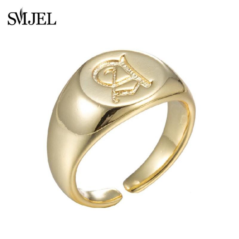 SMJEL Gothic Initial Letter Rings Silver Color Ancient Old English Rings Alphabet Personalize Jewelry Family Christmas Gifts