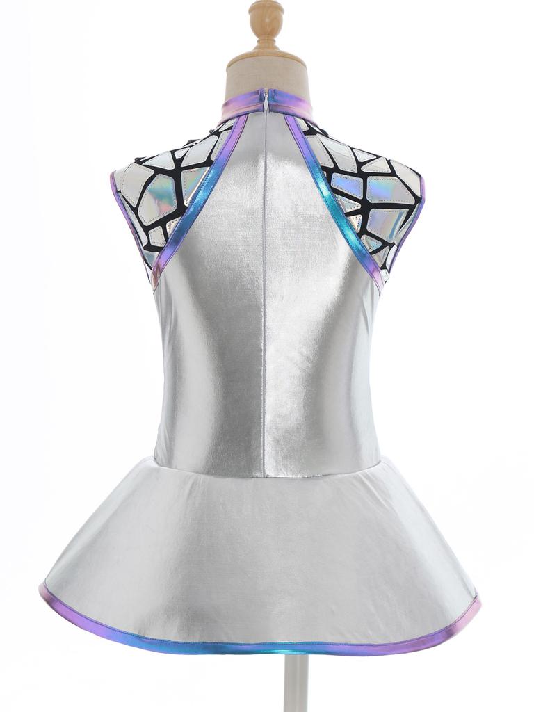 Girls Shiny Metallic Alien Dress Sleeveless Back Zip Sequins Costume Outer Space Anime Halloween Party Costume