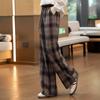 Women's Wide-Leg Plaid Drawstring Casual Pants