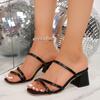 Summer New Large Size High Heel Cool Slippers Women's Square Head Thick Heel Women's Shoes Versatile Fashion Casual High Heels