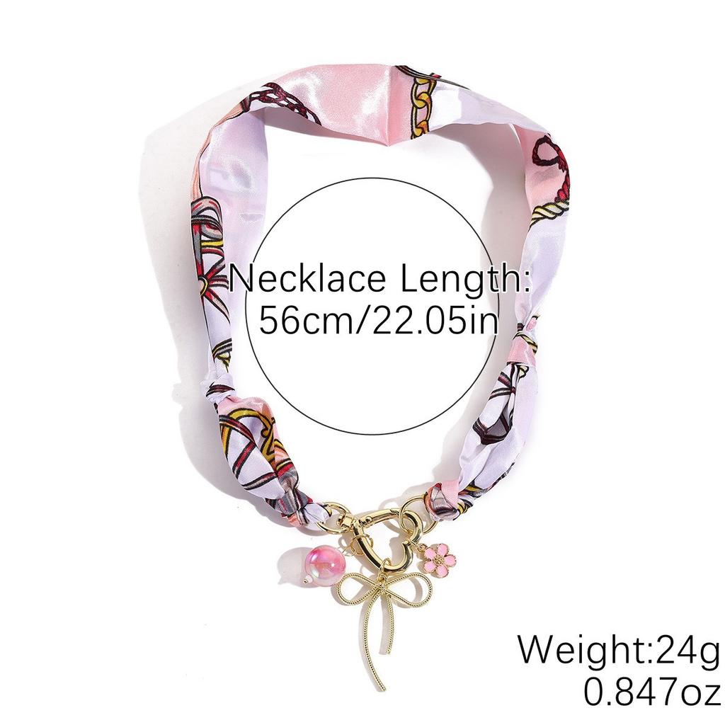 1 шт. Красочный шарф с леопардовым, полосатым и горошковым принтом, украшенный вишней, жемчугом и золотым кулоном-чокером.