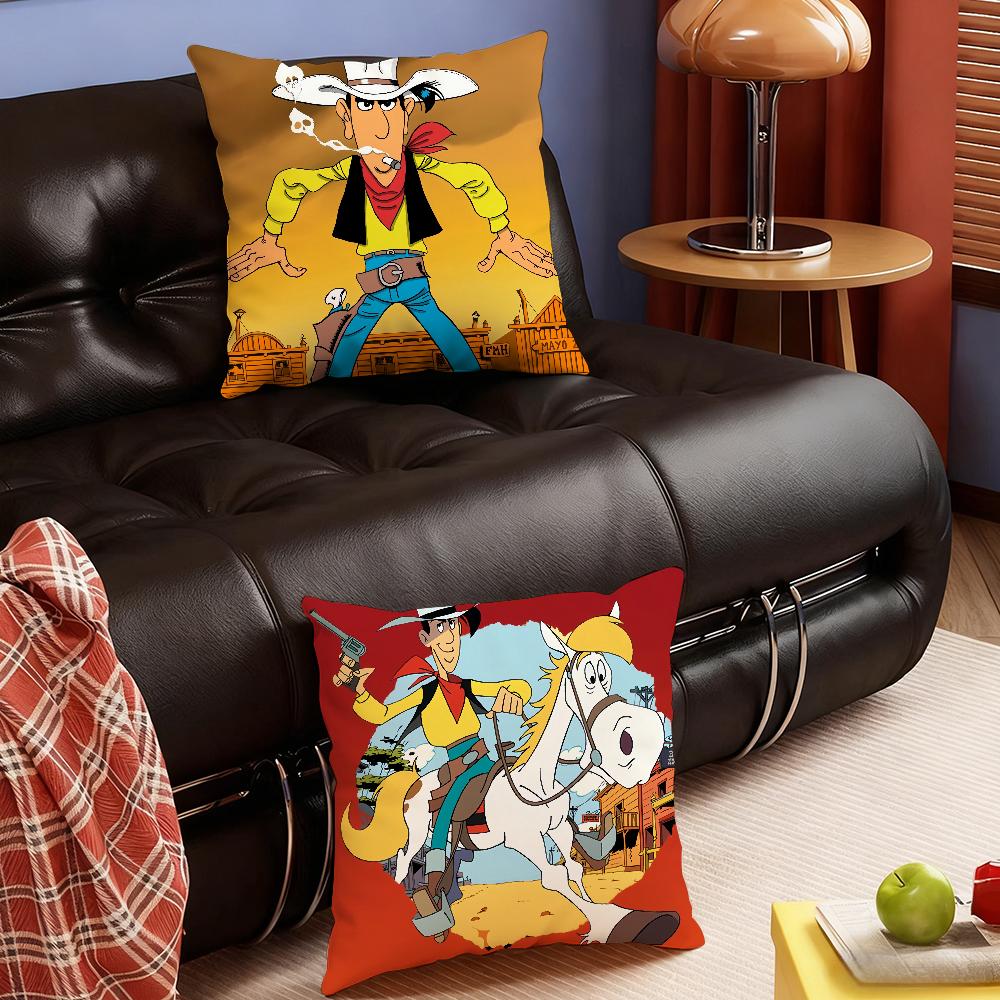 Classic Funny Comic LuckyLuke Pillow Case Bedroom Sofa Living Room Backrest Decoration Square Cushion Nap Time