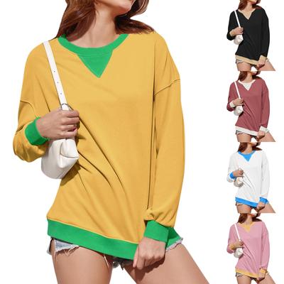 Женская толстовка с цветными блоками и воротником, негабаритная рубашка с длинными рукавами, повседневный пуловер, верхняя одежда