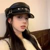 Korean Style Octagonal Hat Star Painter Hat Fashion Pu Leather Beret  Outdoor