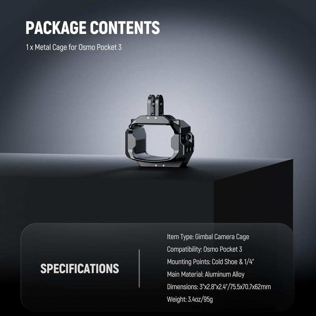 Клетка для экшн-камеры NEEWER для Pocket 3, алюминиевый подвес, видеоустановка, защитный чехол для видеокамеры с адаптером для камеры, совместимый с Osmo Pocket 3