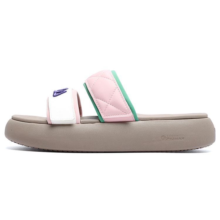 Fila Donut Fashion Versatile Thick Sole Casual Velcro Antibacterial Slide Sandals Women Sandals White Silver Pink F12W221503FGS