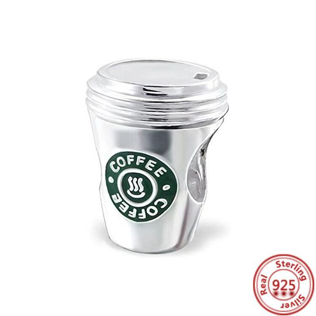 Стерлингового серебра 925 пробы, кофейная чашка, мороженое, бокал для вина, блестящие кулонные бусины с паве, подходящие для браслетов, ювелирных изделий