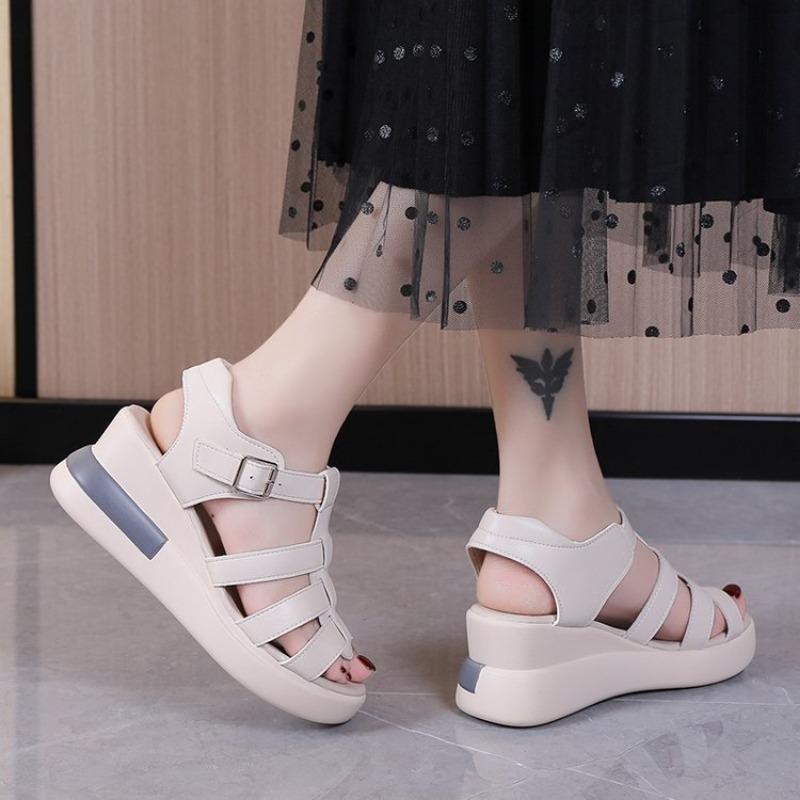 Весна и лето Новые босоножки женские на платформе с открытым носком и пряжкой Повседневные босоножки на платформе Сандалии