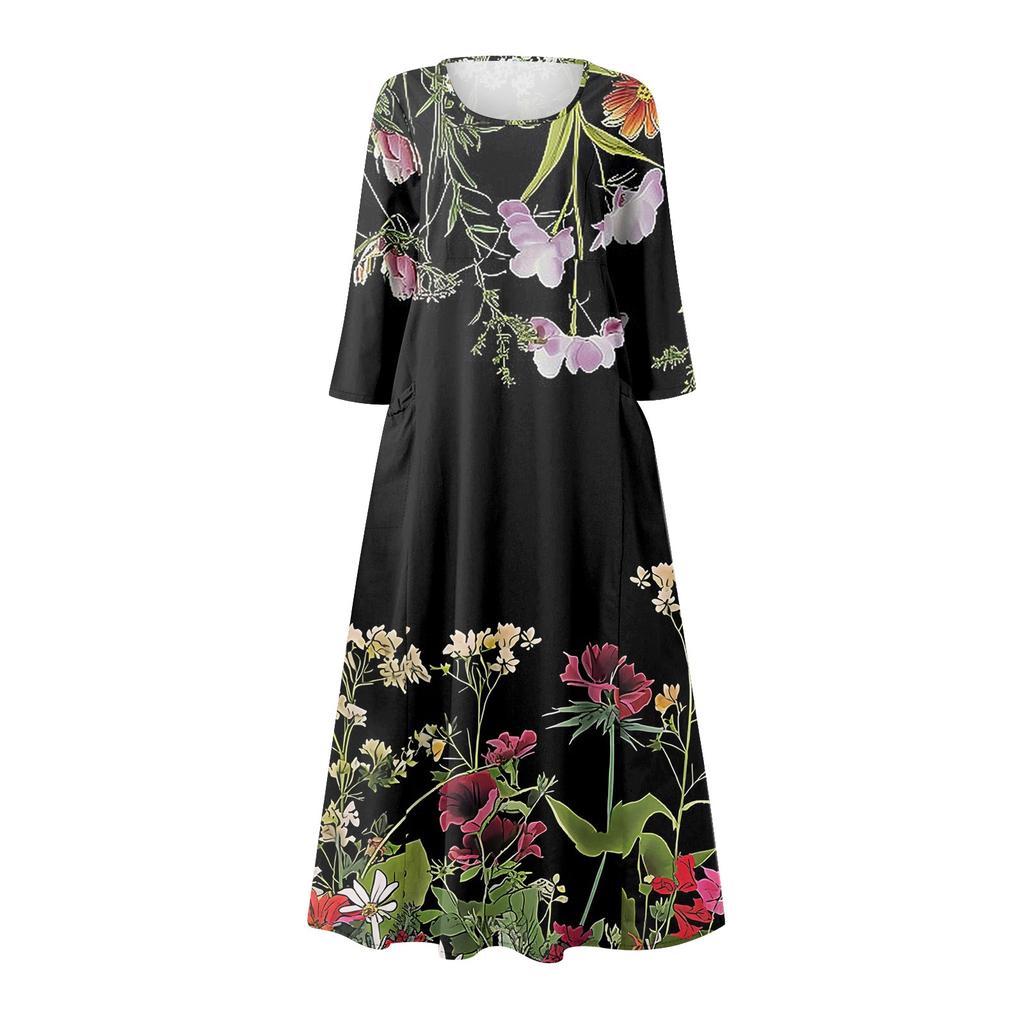 Платье для женщин, весеннее повседневное модное платье в стиле бохо с рукавами 3/4 для праздника, большого размера