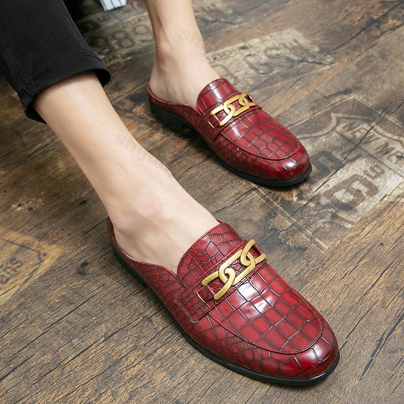 Модная мужская кожаная обувь 2025 Лето Узор аллигатора Мужские лоферы НОВОЕ поступление Модные мужские мюли Повседневные кожаные тапочки Мокасины