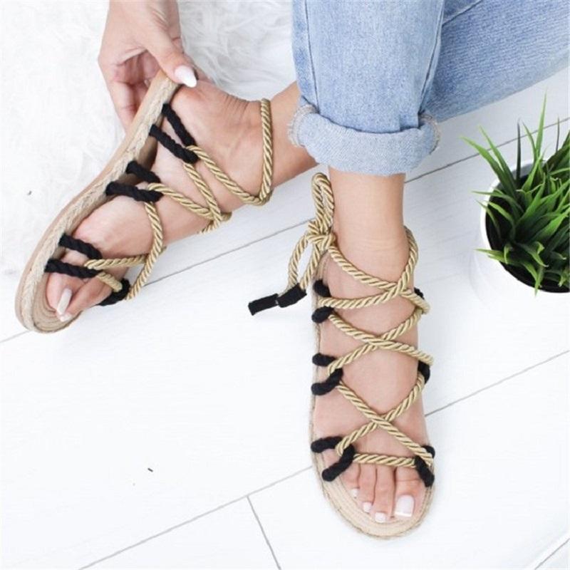 Fashion 2024 New Sandals for Woman's Shoes Braided Rope with Traditional Casual Roma Style Simple Creativity Fashion Pink Summer Lace-up