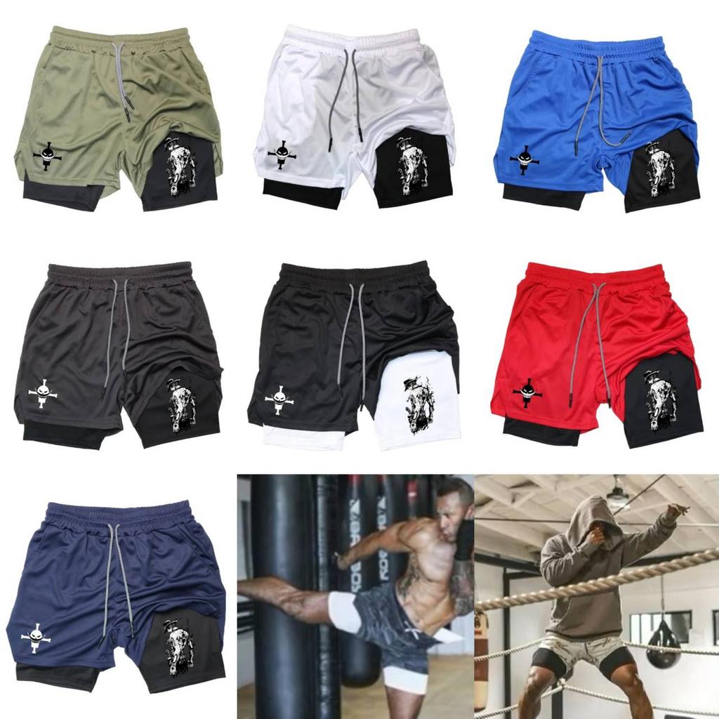 Muay Thai Kickboxing Boxing MMA Onepiece Pirate Ace Whitebeard Cartoon Japan Shorts Unisex Workout Quick Dry Print Elastic Waist Training