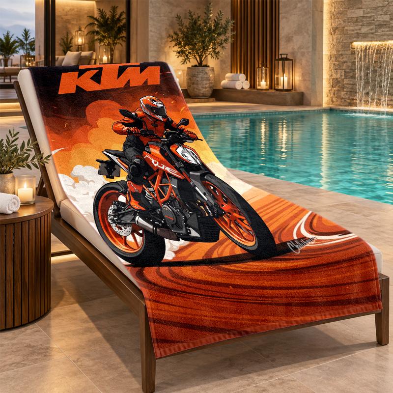 Beach Towel with KTM Racing Design, Quick Dry Lightweight Towel for Swimming Pool Travel