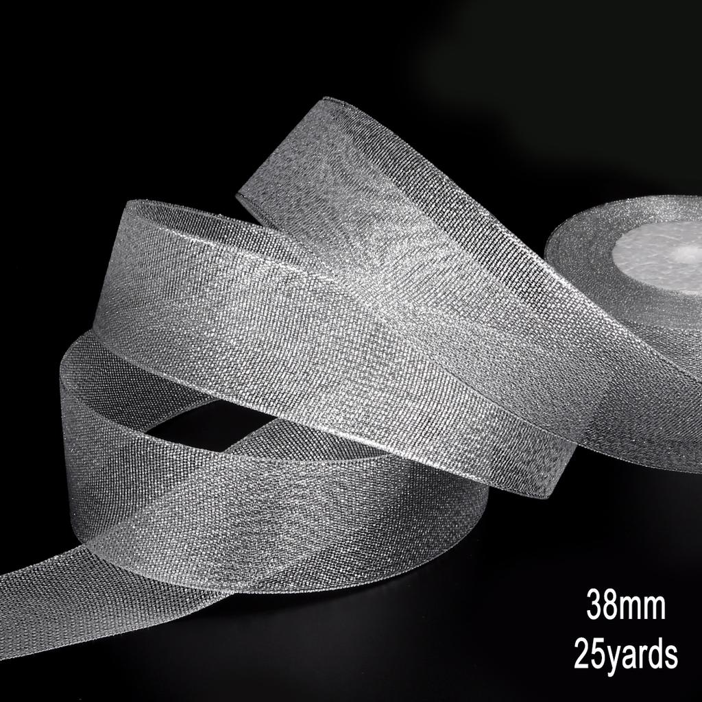 1Pcs Gold/Silver Silk Satin Organza Glitter Ribbon 7-38mm Onions Belt for Wedding Cake Gift Package
