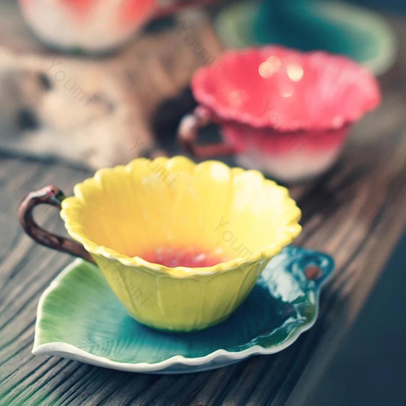 Французские эмалированные кофейные чашки высокого класса, изысканные, нарисованные вручную цветы, чашка для дневного чая, тарелка, сладкая бытовая посуда, подарки