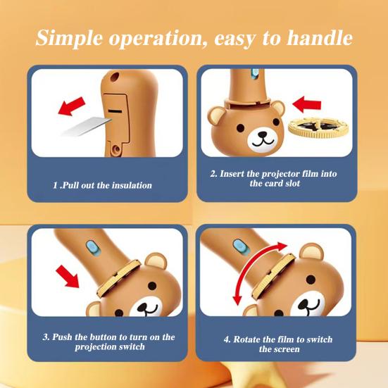 Детский игрушечный фонарик с проекцией в форме медведя с 24 узорами для раннего обучения, обучающая интерактивная игрушка в подарок