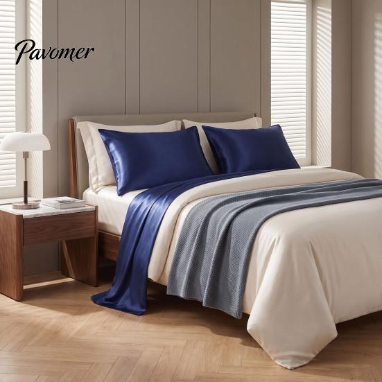 Queen Size Pillow Cover 2Pcs Satin Bed Covers, Silky Smooth Cases, Gentle on Hair And Silk Like Skin, Solid Color Covers with Envelope Closure