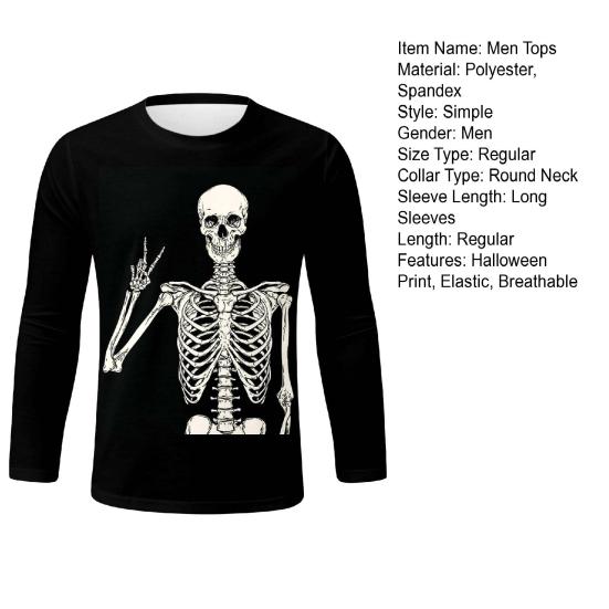 Мужские топы с принтом Хэллоуина 3D, круглый вырез, длинный рукав, футболка, повседневная, стандартного кроя, повседневная одежда для уличных вечеринок