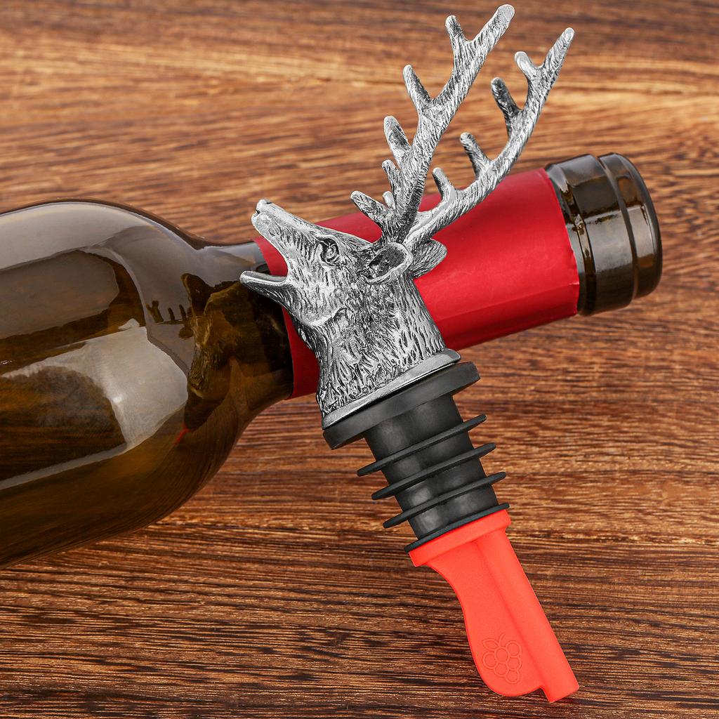 2-in-1 Deer Stag Head Wine Pourer & Bottle Stopper Anti-Spill Wine Aerator Bar Accessory