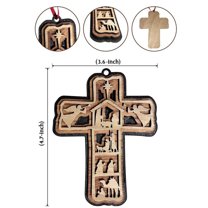 Рождественский вертеп, крест из Священного Писания, рождественский орнамент, деревянное украшение для рождественской елки