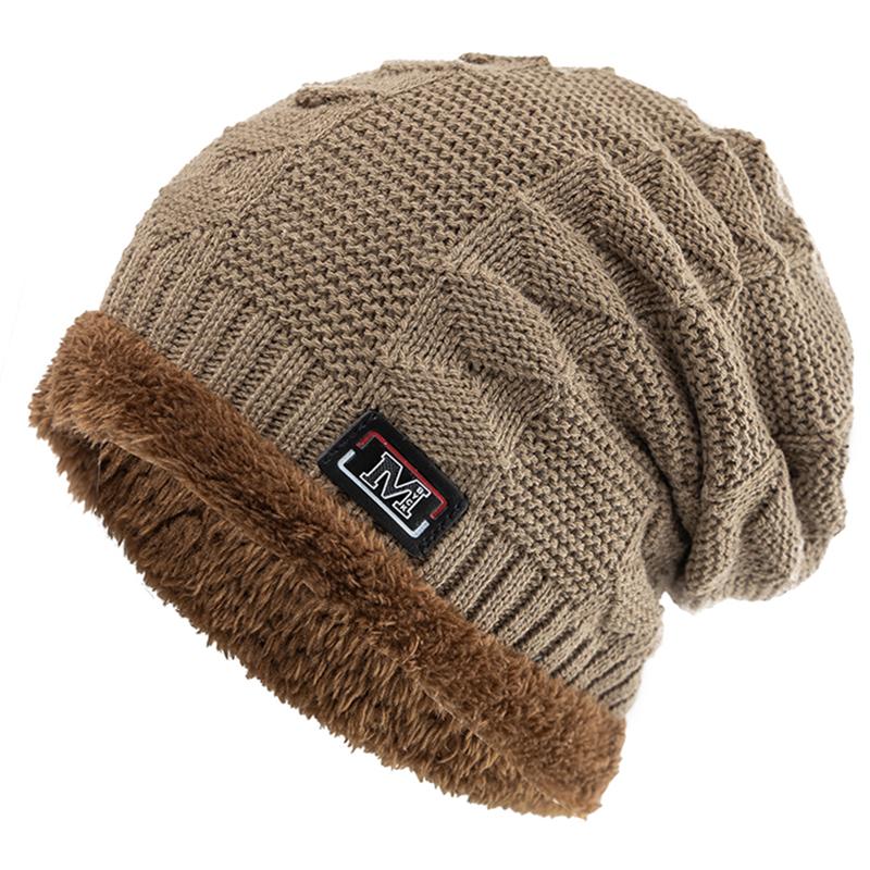 Новая теплая зимняя шапка унисекс, модные вязаные шапки с надписью M для мужчин и женщин, толстая лыжная шапка с меховой подкладкой, капот