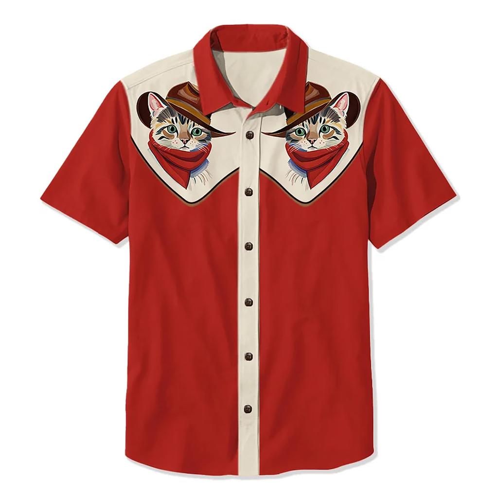 Летняя мужская рубашка в стиле вестерн с принтом в стиле отпуск, повседневная мужская рубашка с лацканами и короткими рукавами с 3D-принтом