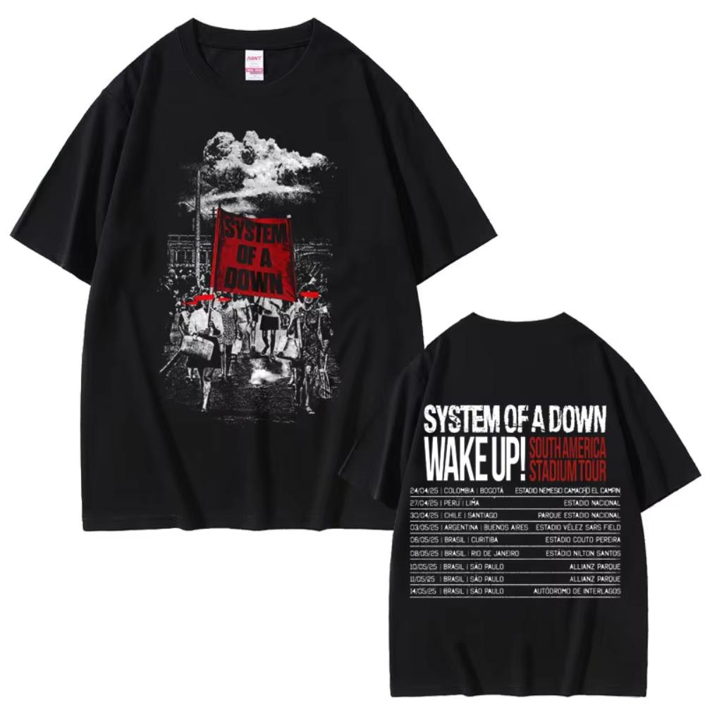 System of A Down Wake Up Tour T Shirt Men Women Vintage Rock Oversized Short Sleeve T Shirt 90s Alternative Metal Merch Tshirts