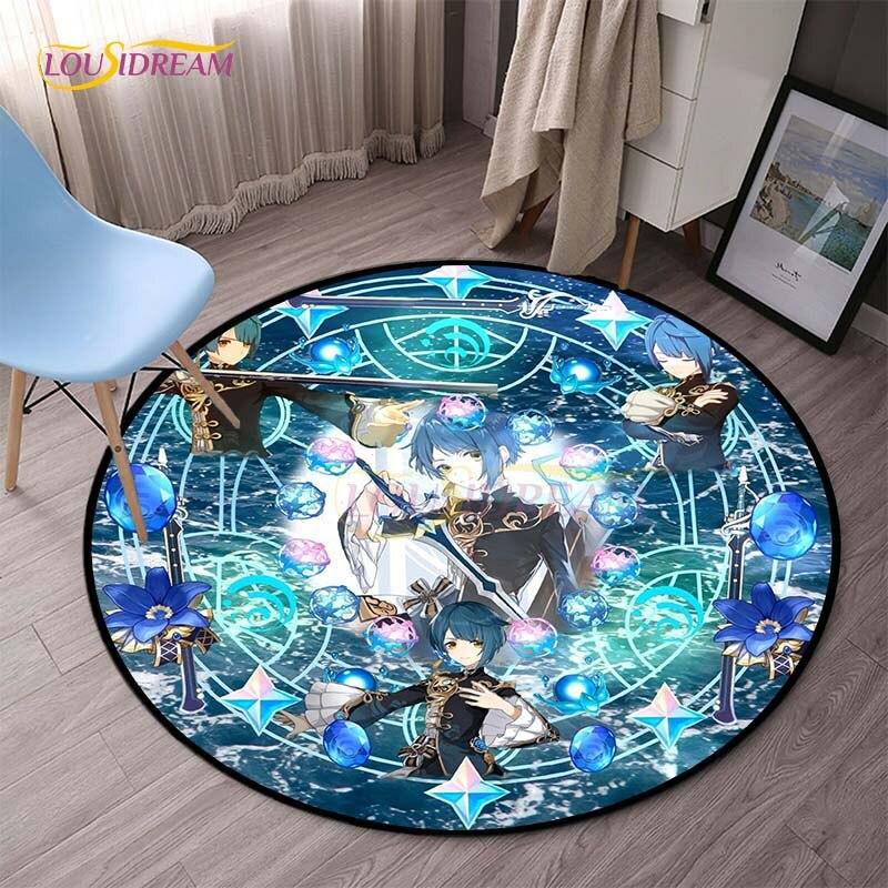 Genshin Impact круглые коврики для спальни, ковры с героями мультфильмов для гостиной, детский мягкий ковер, противоскользящий коврик для пола, домашний декор, кемпинг, пикник