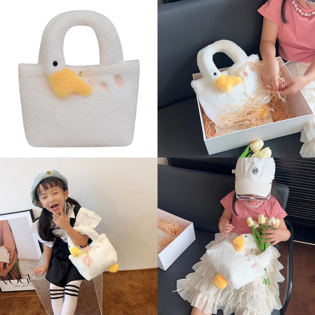 Cute Simple Big White Goose Handbag Plush Kids Messenger Bag For Toddlers