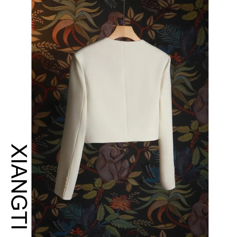 Женский Костюмный Жакет Молочно-Белый, Французский Стиль, Весна-Осень, Новый, Повседневный, Универсальный, Короткий