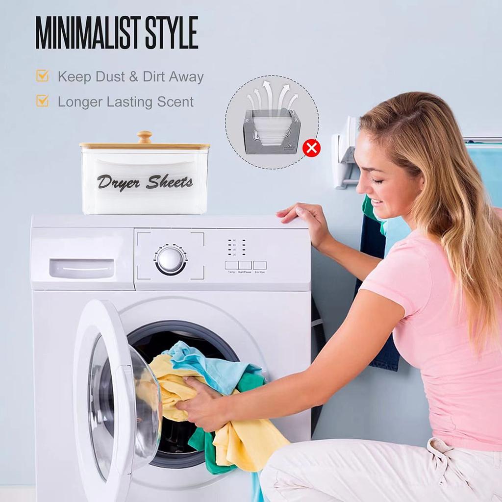 Прозрачный контейнер для хранения листов для сушки белья с бамбуковой крышкой для организации и хранения декора в прачечной, чистое моющее средство для листов для сушки белья