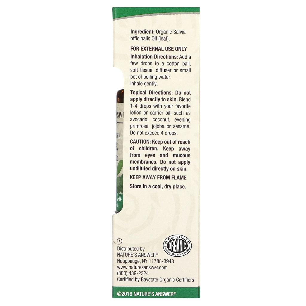 Nature's Answer 100% Pure Organic Essential Oil, Sage, 0.5 Fl Oz (15 Ml)
