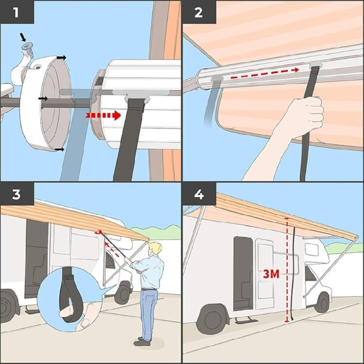 Campers Awning Tension Control Straps 9.8ft Tie Downs Pull Down Straps Prevent Shade Damage During Retraction