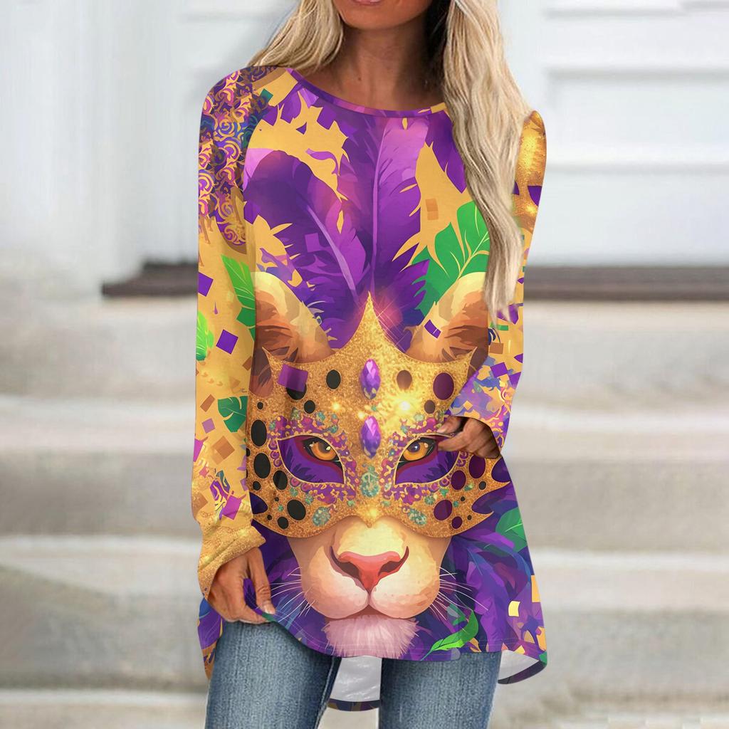 Женский модный пуловер с круглым вырезом, рукавами реглан и длинными рукавами, с карнавальным принтом, повседневный